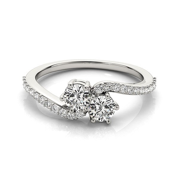 Curved Band Two Stone Diamond Ring in 14k White Gold (3/4 cttw) - Coolpeacock