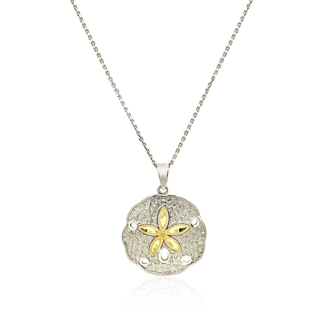 Designer Sterling Silver and 14k Yellow Gold Sand Dollar Pendant - Coolpeacock