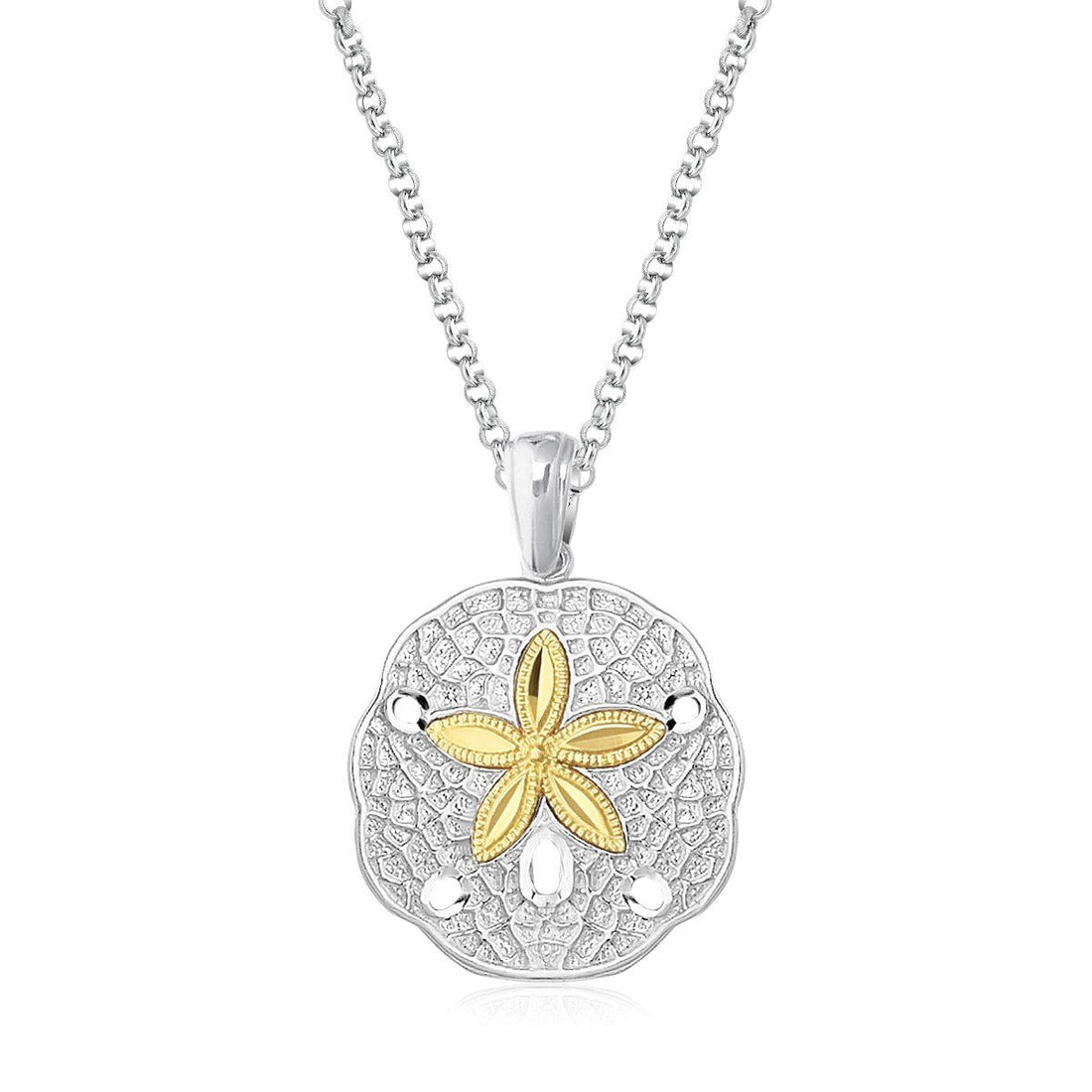 Designer Sterling Silver and 14k Yellow Gold Sand Dollar Pendant - Coolpeacock