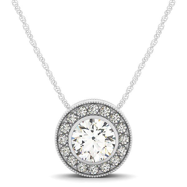 Diamond Halo with Center Bezel in 14k White Gold (5/8 cttw) - Coolpeacock