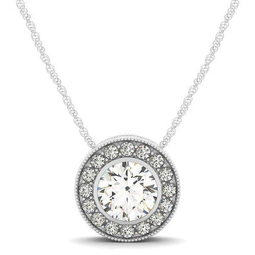 Diamond Halo with Center Bezel in 14k White Gold (5/8 cttw) - Coolpeacock