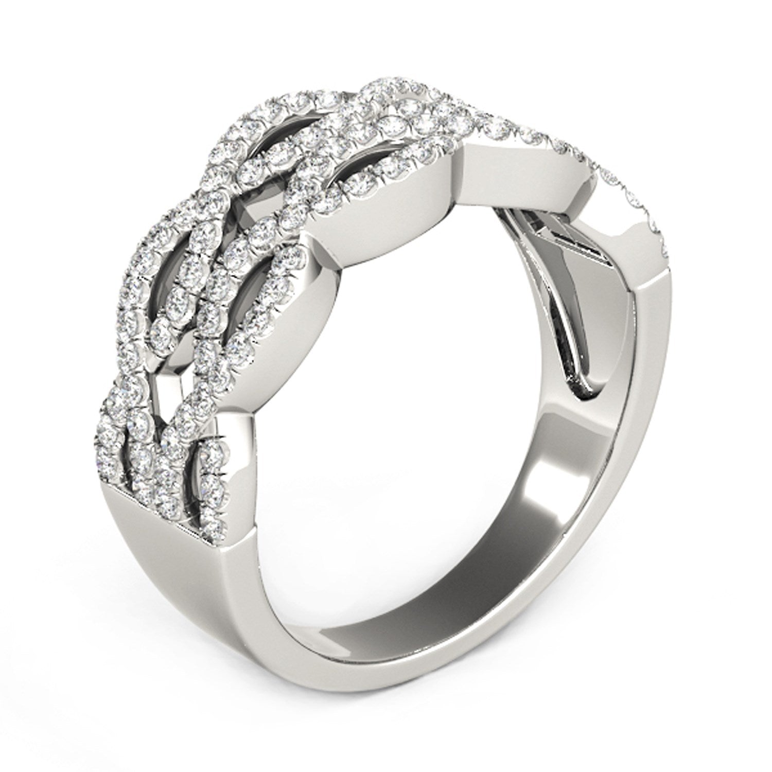 Diamond Studded Double Interlocking Waves Ring in 14k White Gold (5/8 cttw) - Coolpeacock