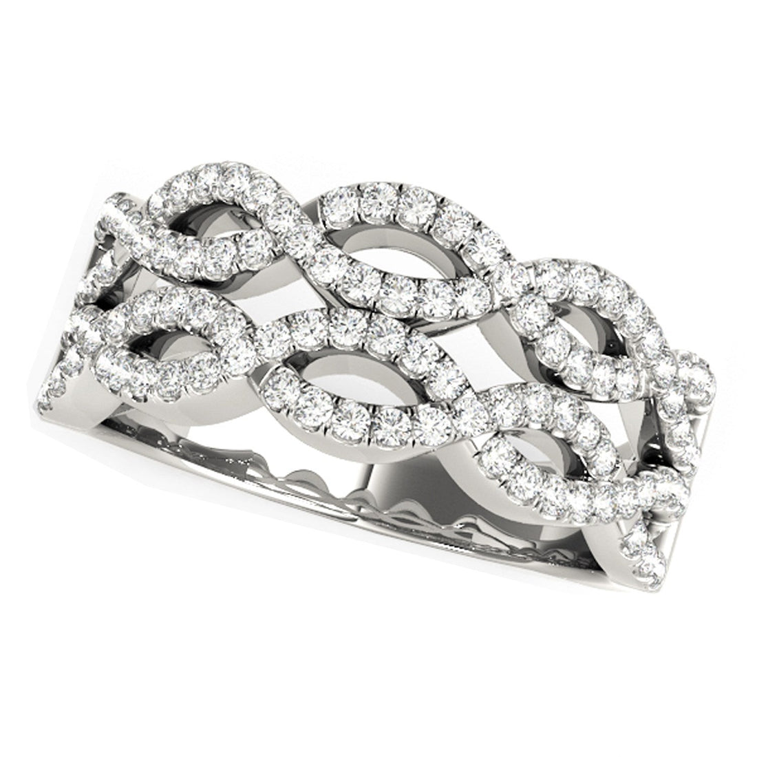 Diamond Studded Double Interlocking Waves Ring in 14k White Gold (5/8 cttw) - Coolpeacock