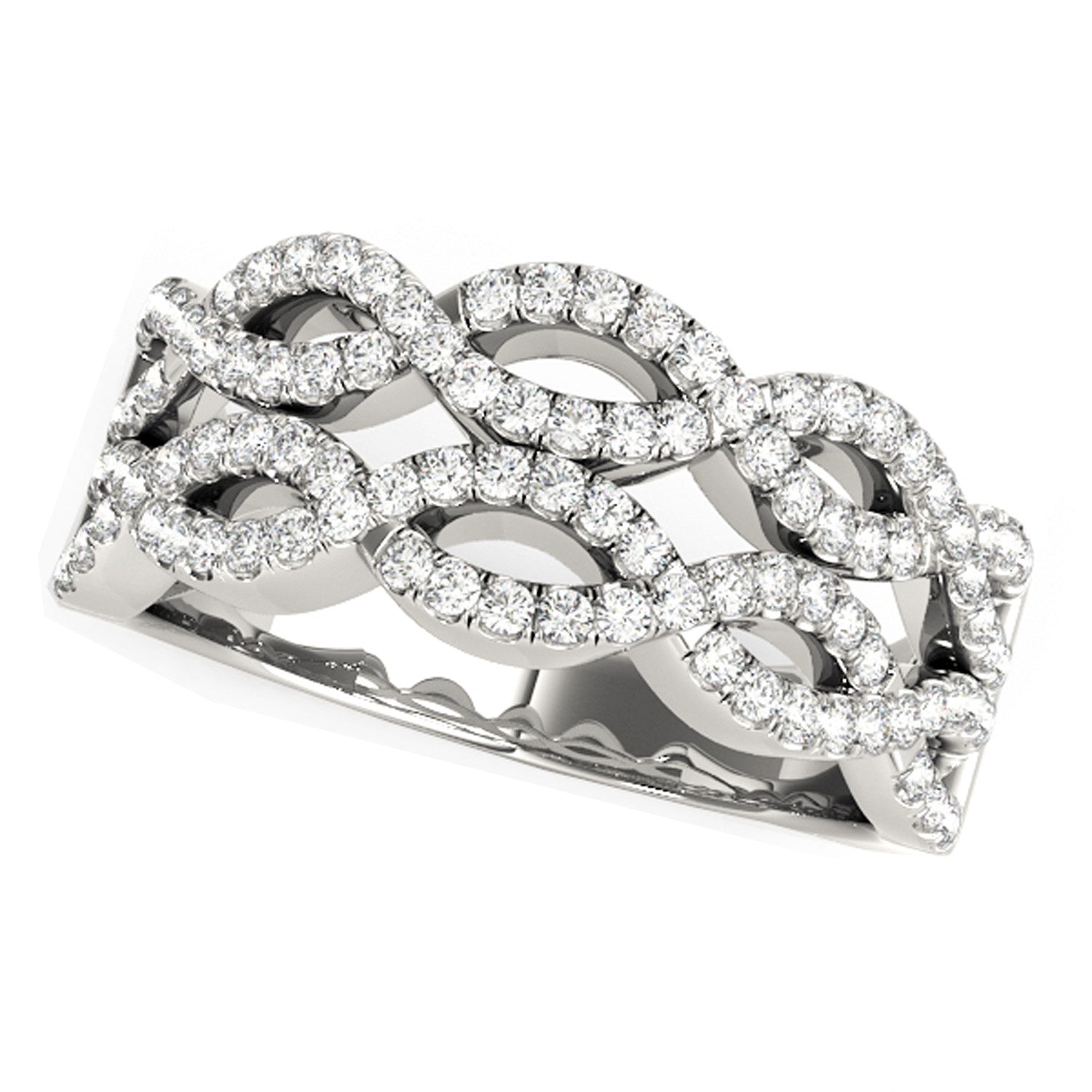 Diamond Studded Double Interlocking Waves Ring in 14k White Gold (5/8 cttw) - Coolpeacock