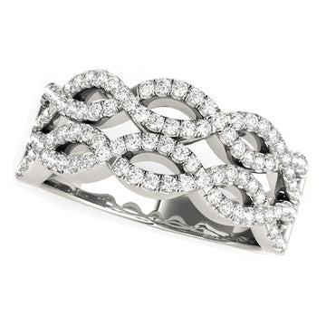 Diamond Studded Double Interlocking Waves Ring in 14k White Gold (5/8 cttw) - Coolpeacock