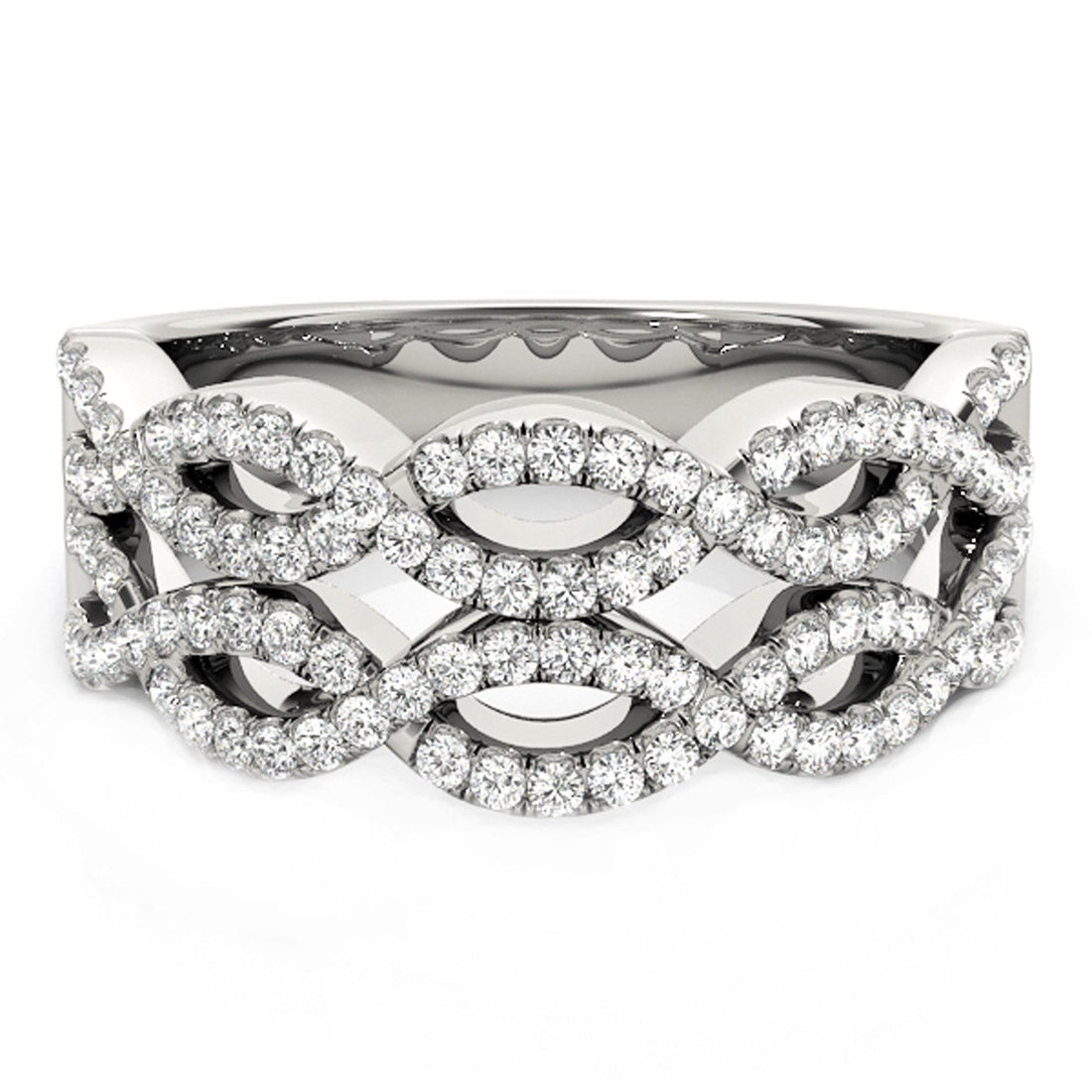 Diamond Studded Double Interlocking Waves Ring in 14k White Gold (5/8 cttw) - Coolpeacock