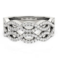 Diamond Studded Double Interlocking Waves Ring in 14k White Gold (5/8 cttw) - Coolpeacock