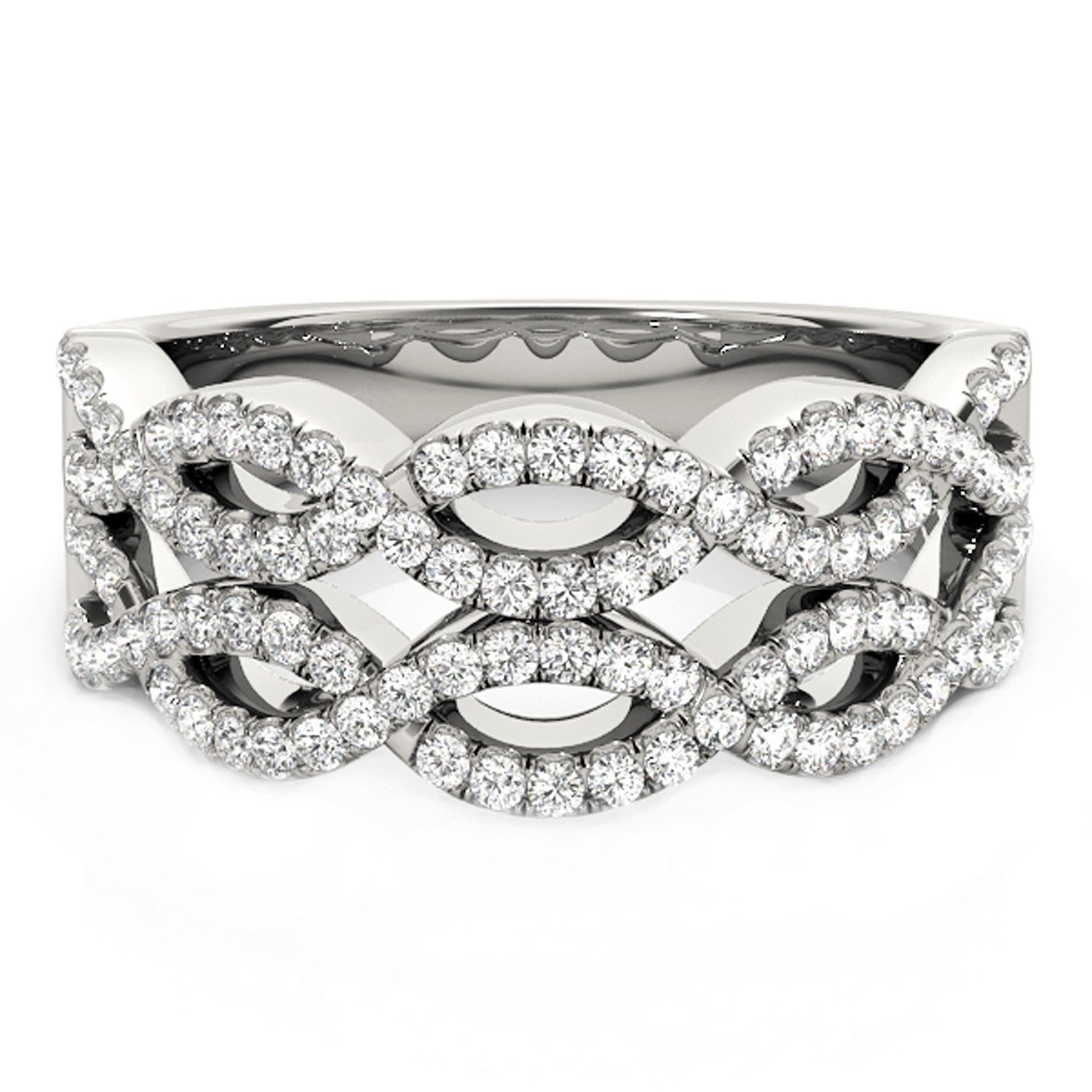 Diamond Studded Double Interlocking Waves Ring in 14k White Gold (5/8 cttw) - Coolpeacock