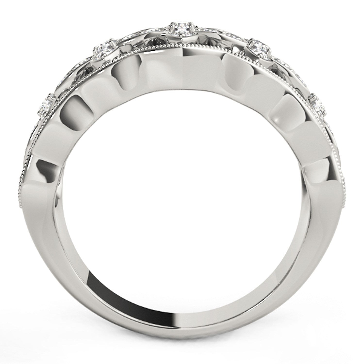 Diamond Studded Four Leaf Clover Motif Ring in 14k White Gold (1/4 cttw) - Coolpeacock