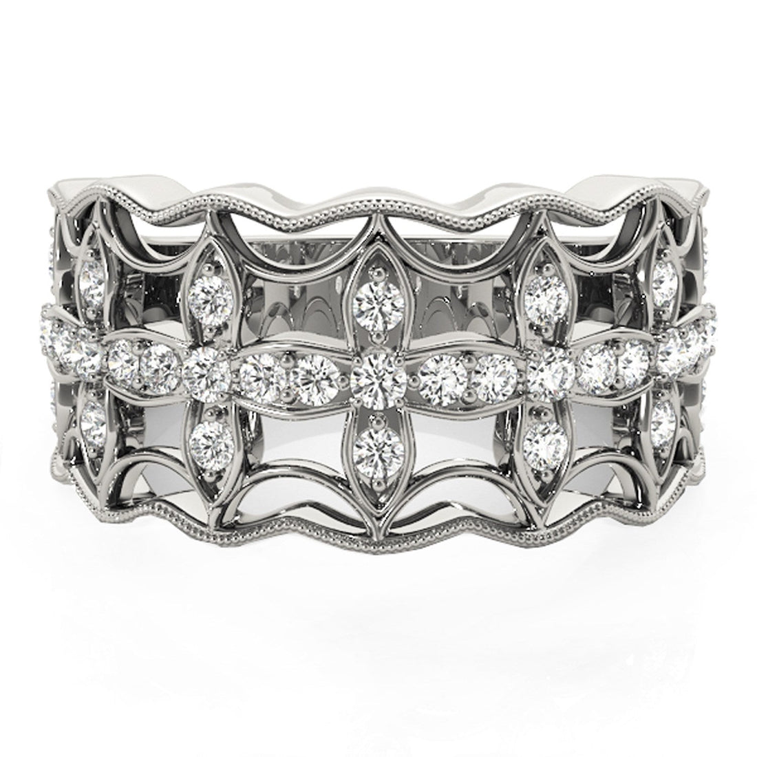 Diamond Studded Four Leaf Clover Motif Ring in 14k White Gold (1/4 cttw) - Coolpeacock
