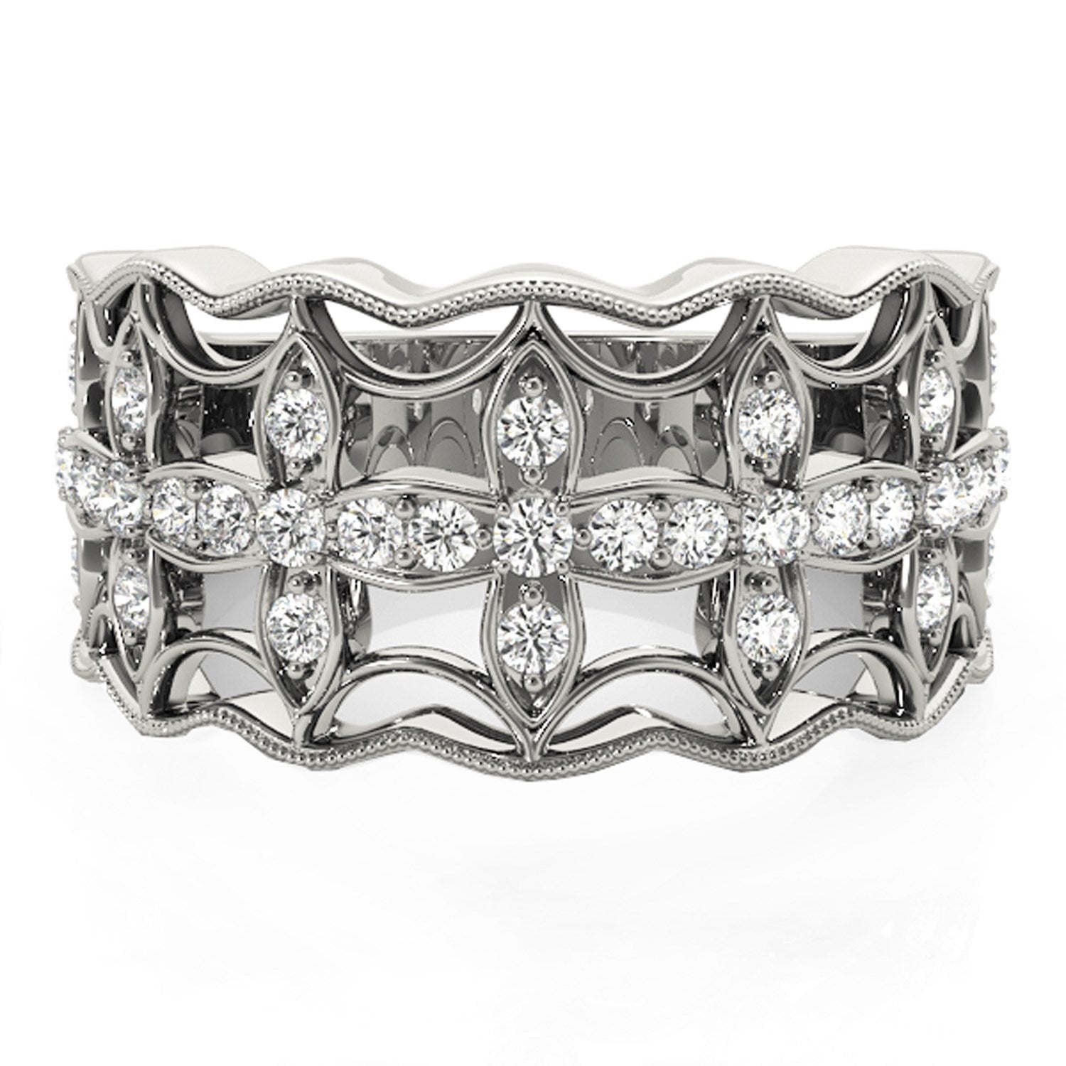 Diamond Studded Four Leaf Clover Motif Ring in 14k White Gold (1/4 cttw) - Coolpeacock