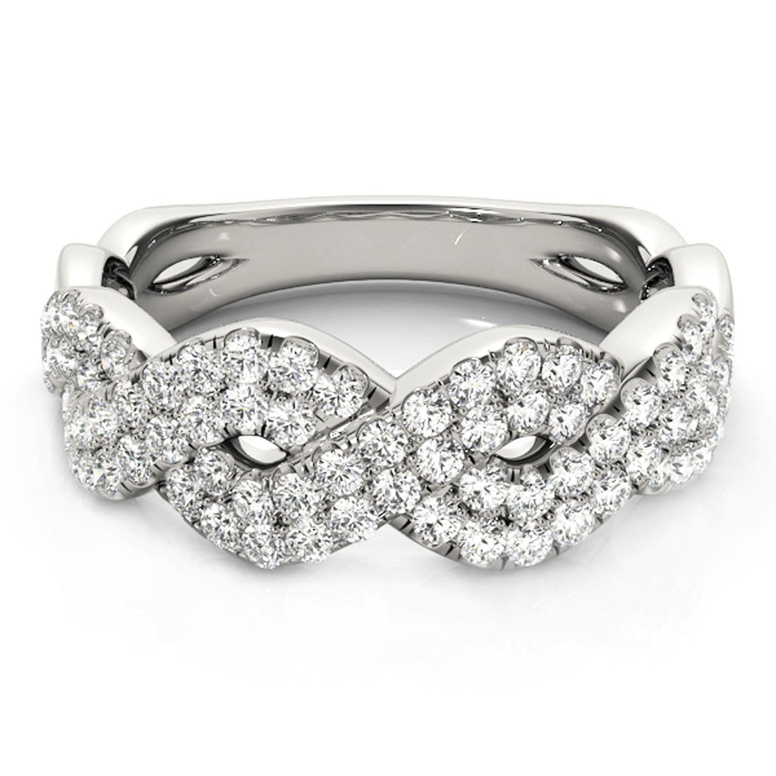 Diamond Studded Interlocking Waves Ring in 14k White Gold (5/8 cttw) - Coolpeacock