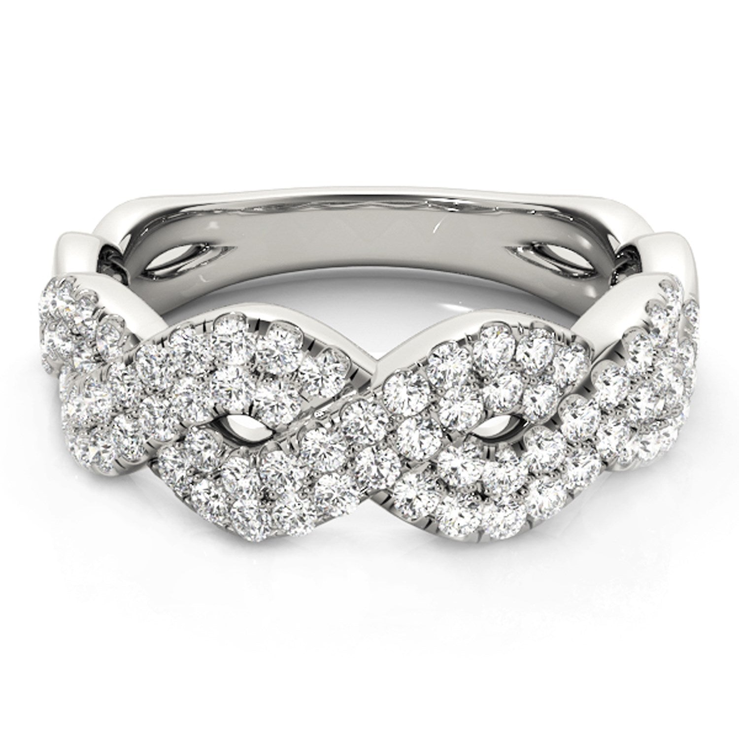 Diamond Studded Interlocking Waves Ring in 14k White Gold (5/8 cttw) - Coolpeacock