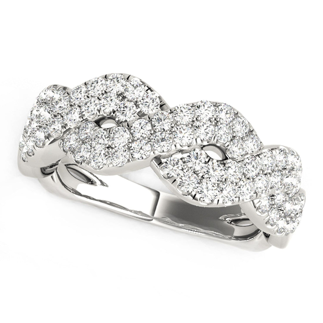 Diamond Studded Interlocking Waves Ring in 14k White Gold (5/8 cttw) - Coolpeacock