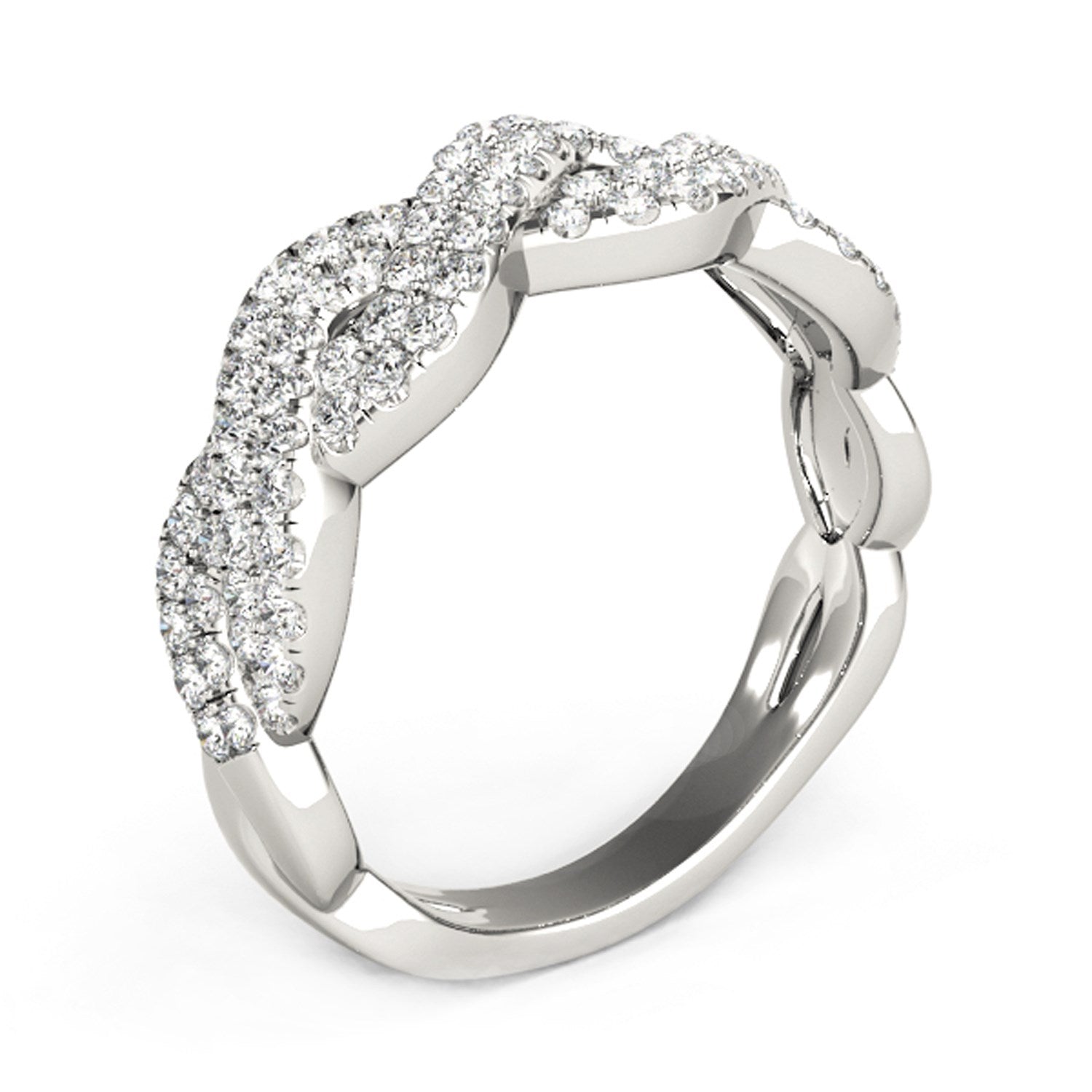 Diamond Studded Interlocking Waves Ring in 14k White Gold (5/8 cttw) - Coolpeacock