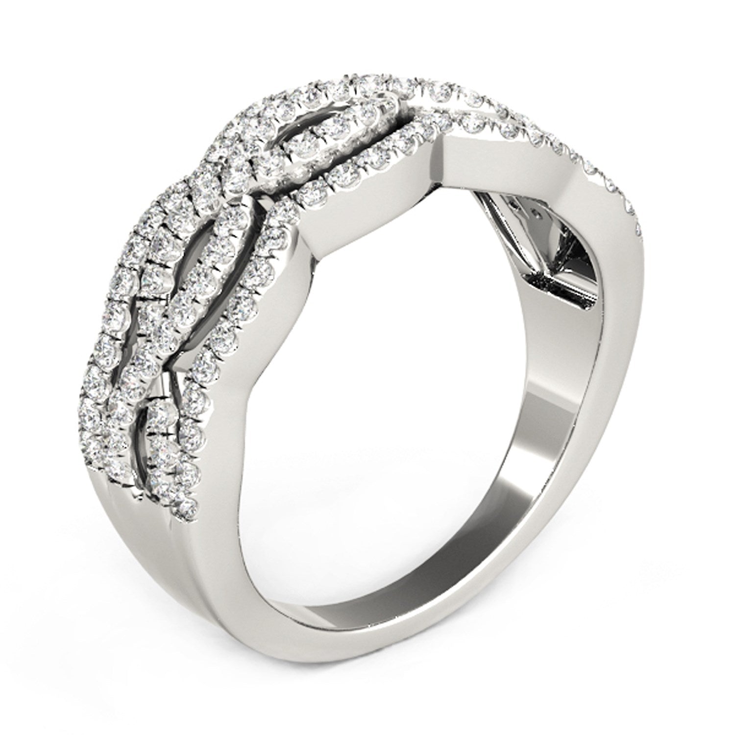 Diamond Studded Ring with Four Curves in 14k White Gold (5/8 cttw) - Coolpeacock