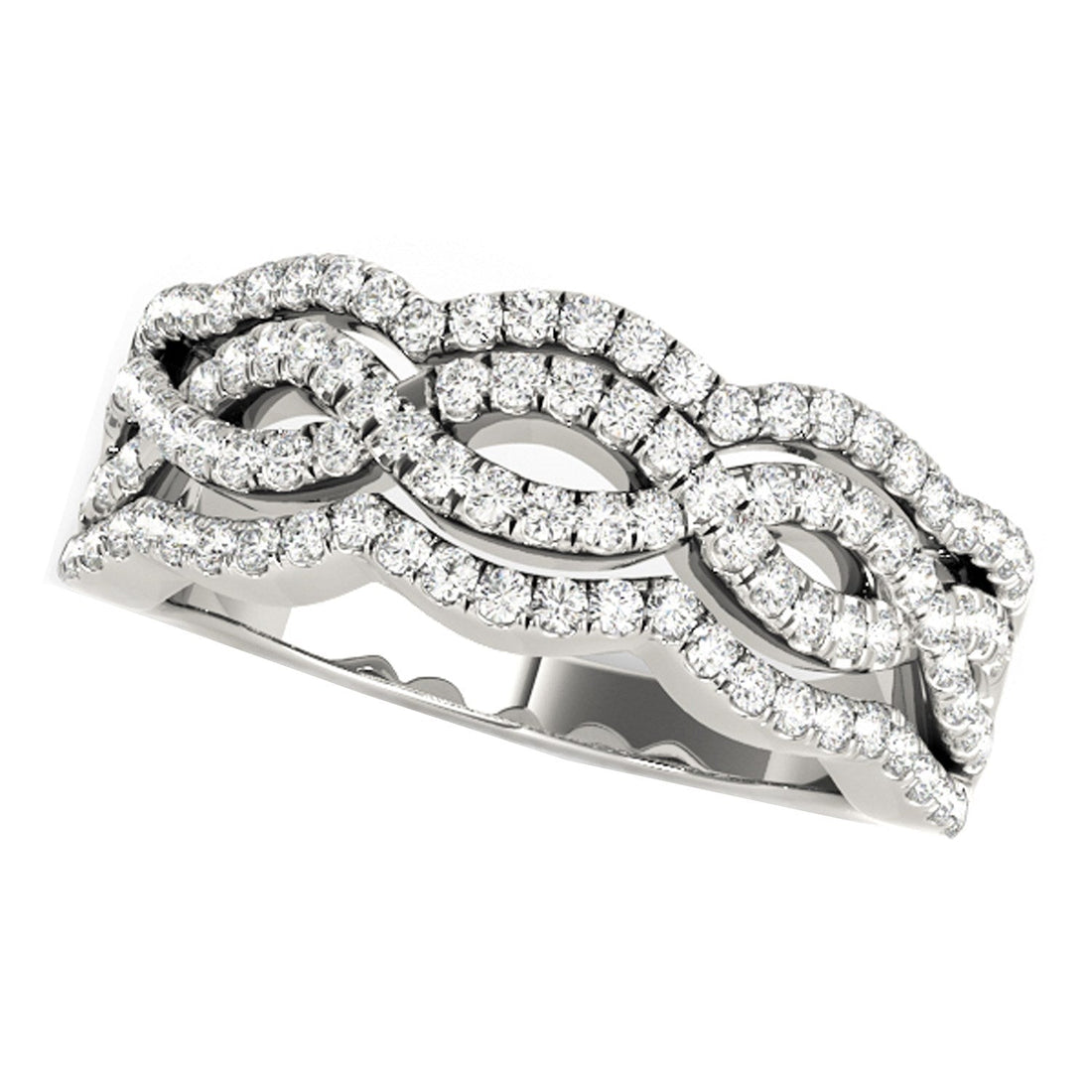 Diamond Studded Ring with Four Curves in 14k White Gold (5/8 cttw) - Coolpeacock