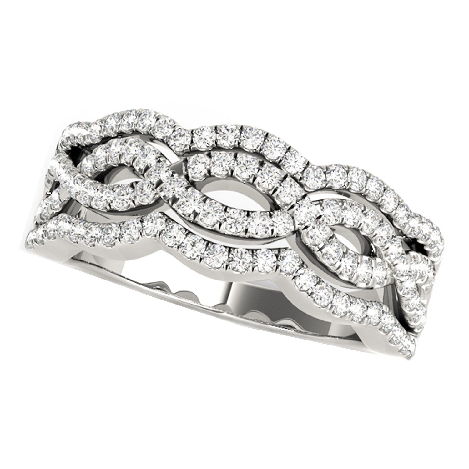 Diamond Studded Ring with Four Curves in 14k White Gold (5/8 cttw) - Coolpeacock