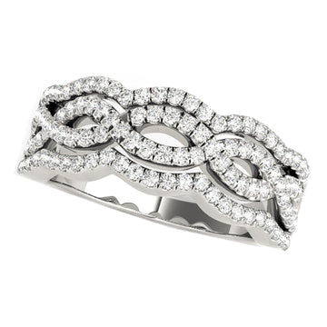 Diamond Studded Ring with Four Curves in 14k White Gold (5/8 cttw) - Coolpeacock