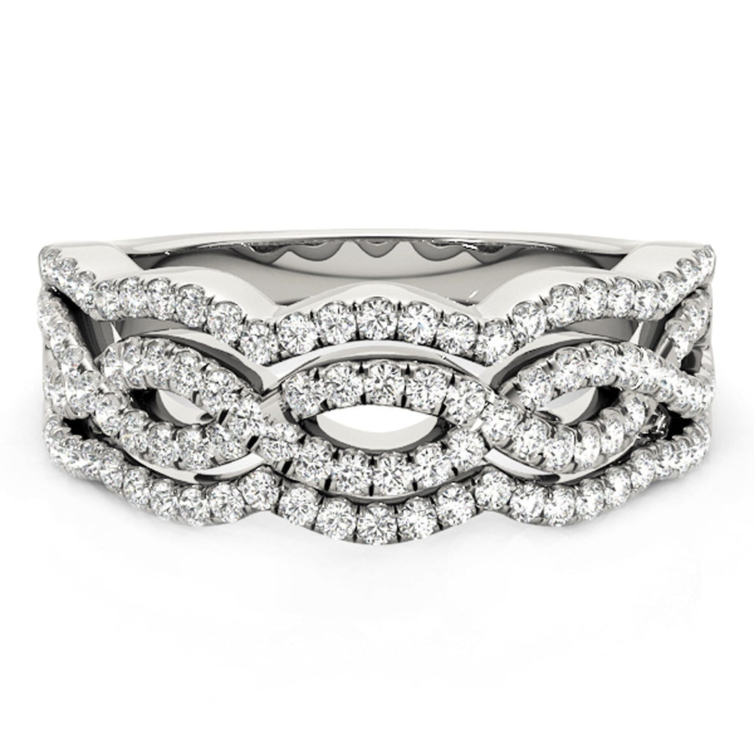 Diamond Studded Ring with Four Curves in 14k White Gold (5/8 cttw) - Coolpeacock