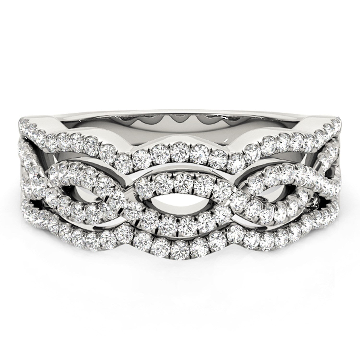 Diamond Studded Ring with Four Curves in 14k White Gold (5/8 cttw) - Coolpeacock