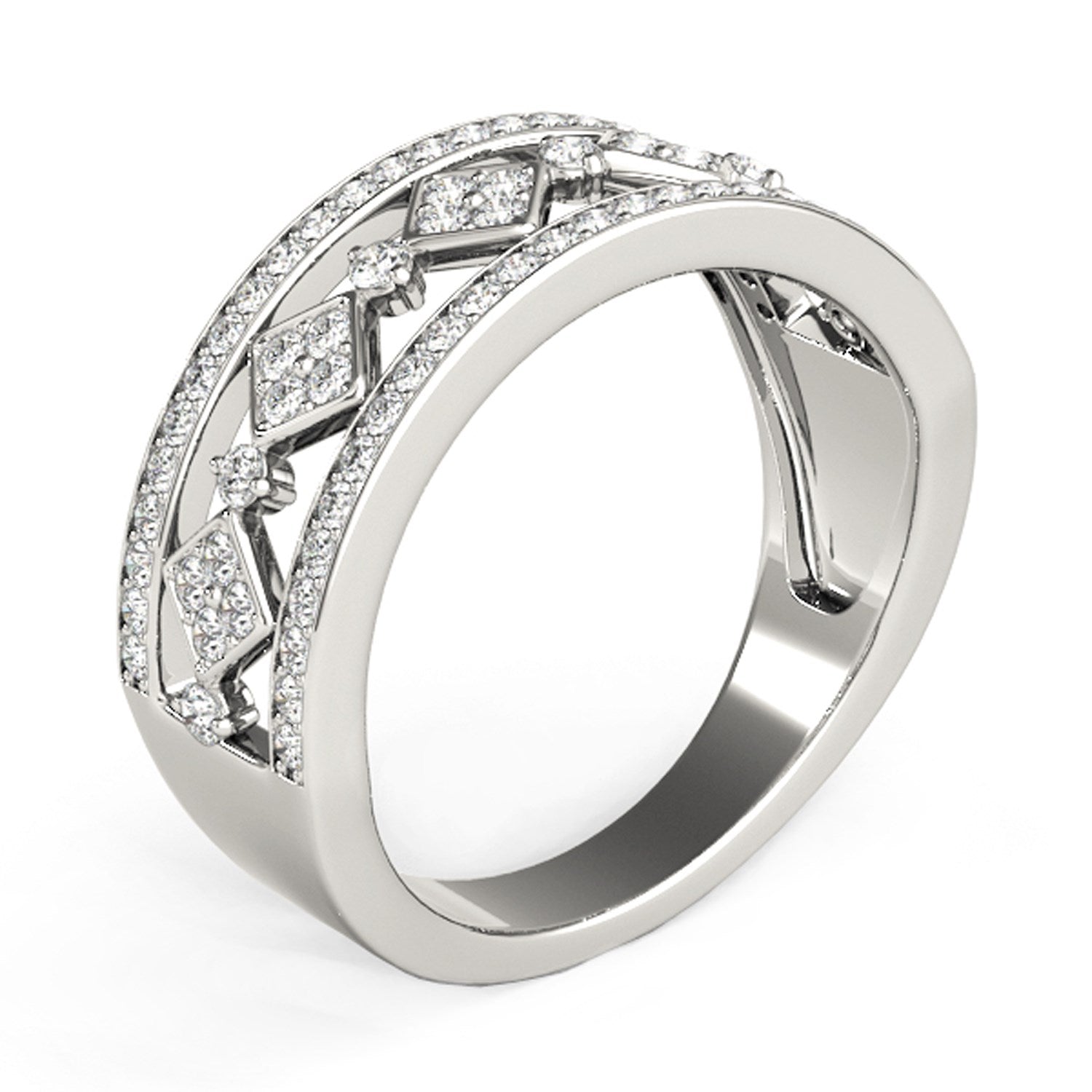 Diamond Studded Square Motif Ring in 14k White Gold (1/2 cttw) - Coolpeacock