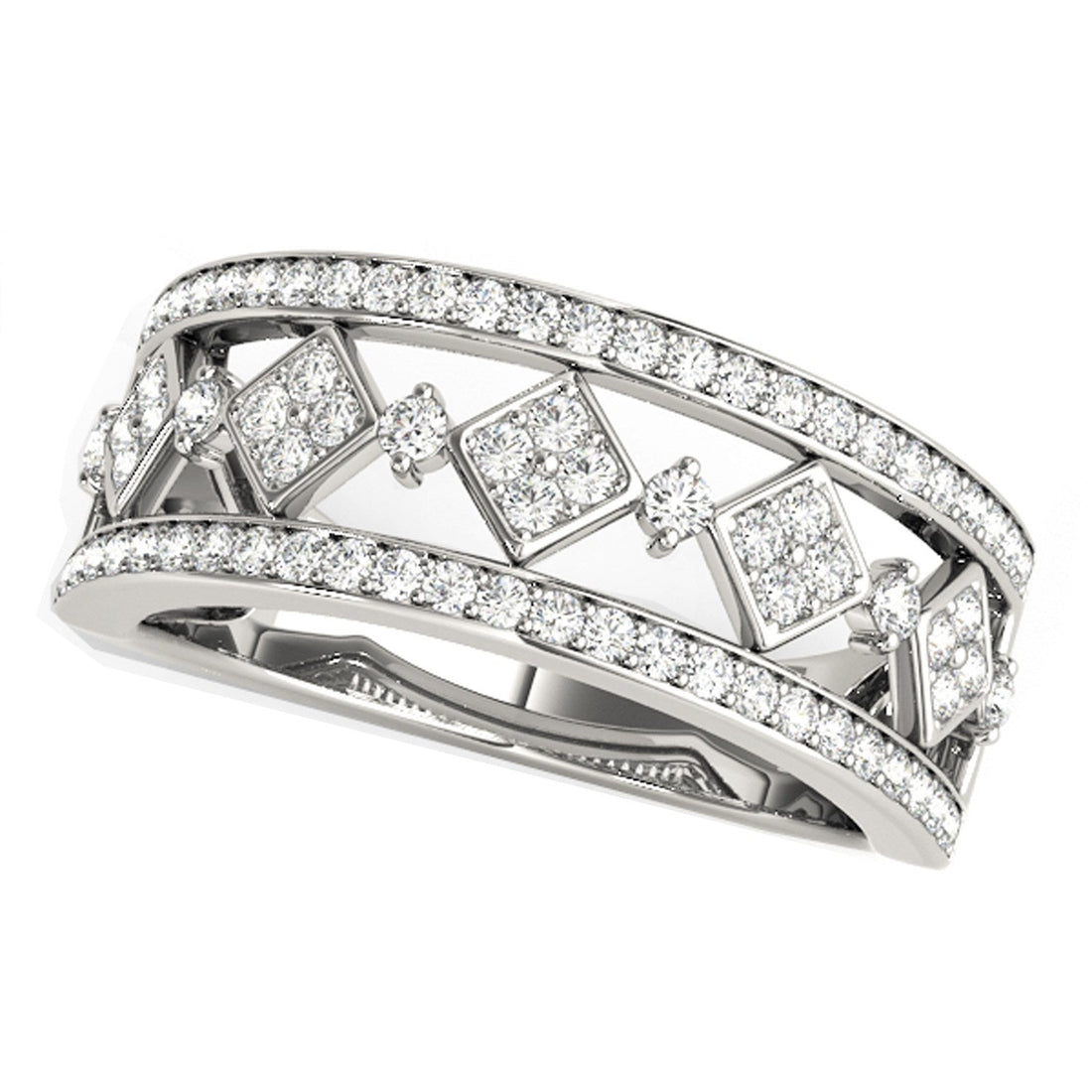Diamond Studded Square Motif Ring in 14k White Gold (1/2 cttw) - Coolpeacock