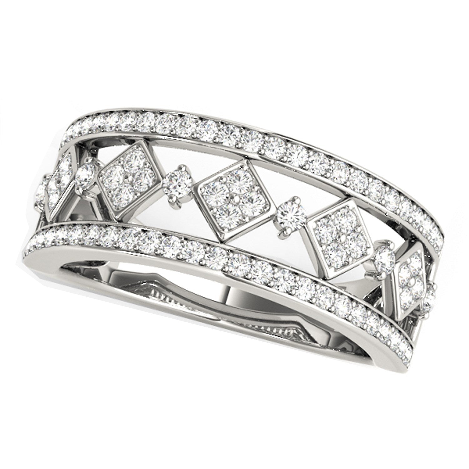 Diamond Studded Square Motif Ring in 14k White Gold (1/2 cttw) - Coolpeacock