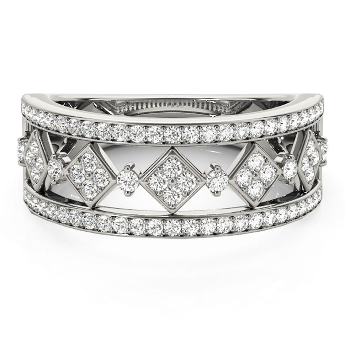 Diamond Studded Square Motif Ring in 14k White Gold (1/2 cttw) - Coolpeacock