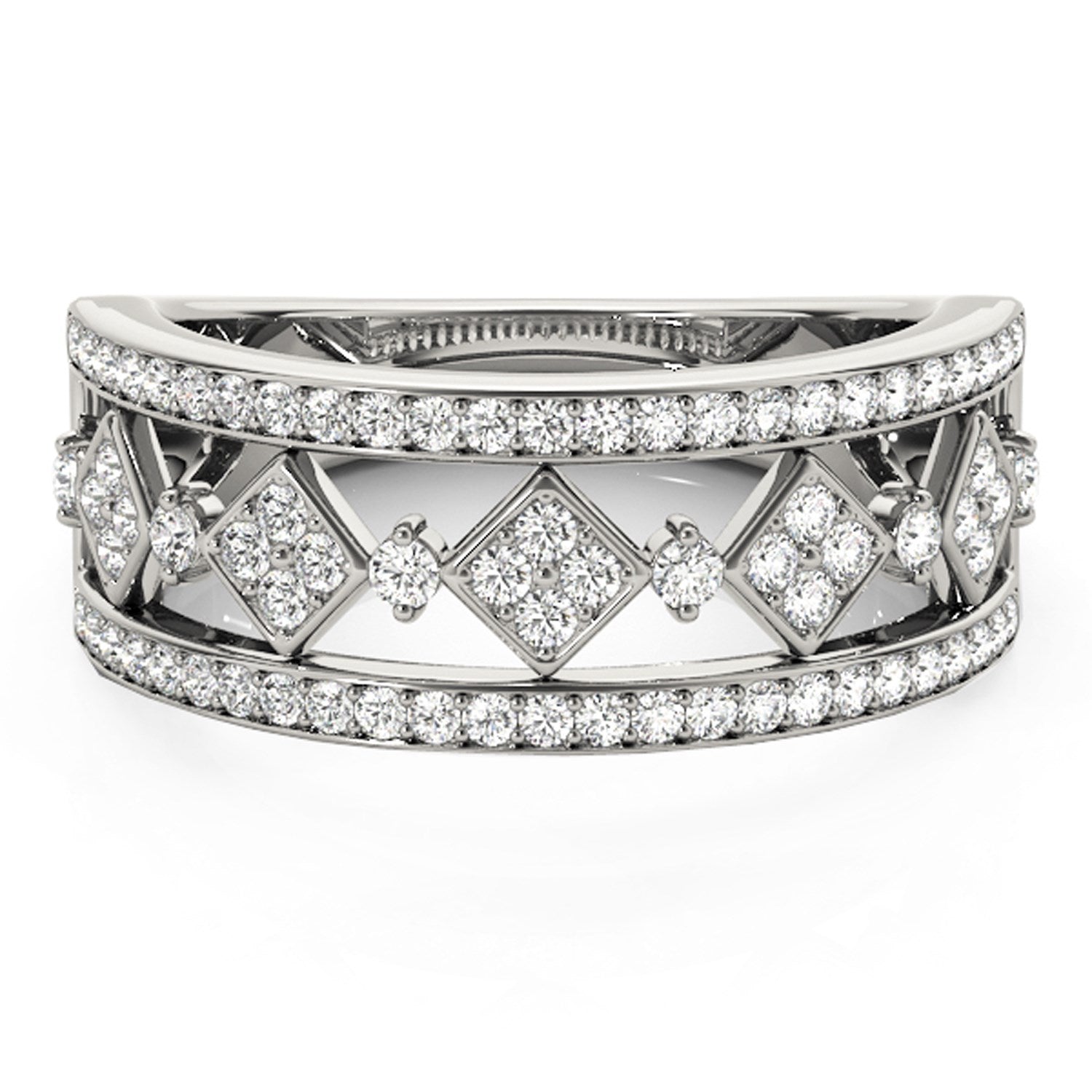 Diamond Studded Square Motif Ring in 14k White Gold (1/2 cttw) - Coolpeacock