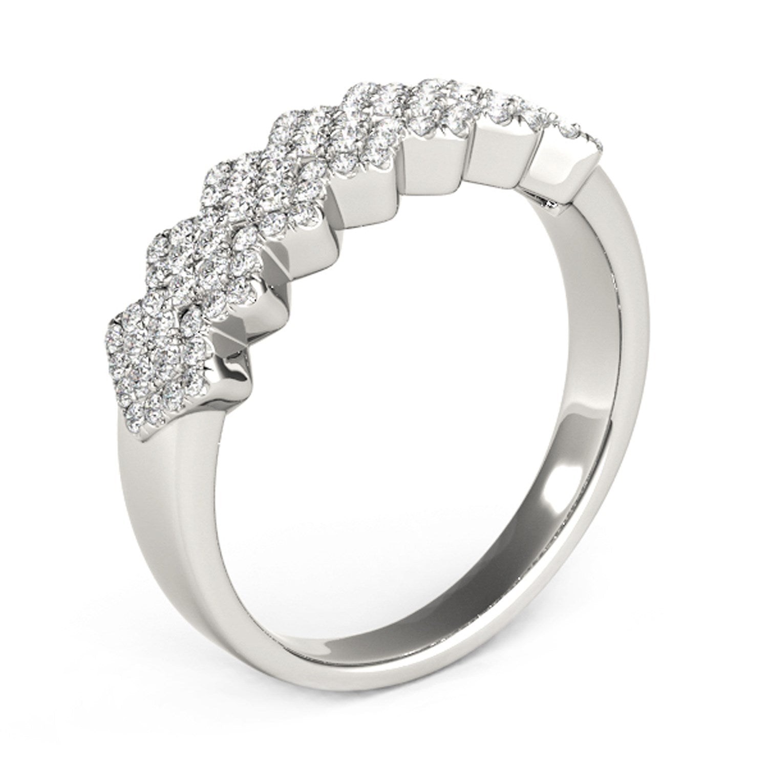 Diamond Studded Wide Multi - Diagonal Pattern Ring in 14k White Gold (5/8 cttw) - Coolpeacock
