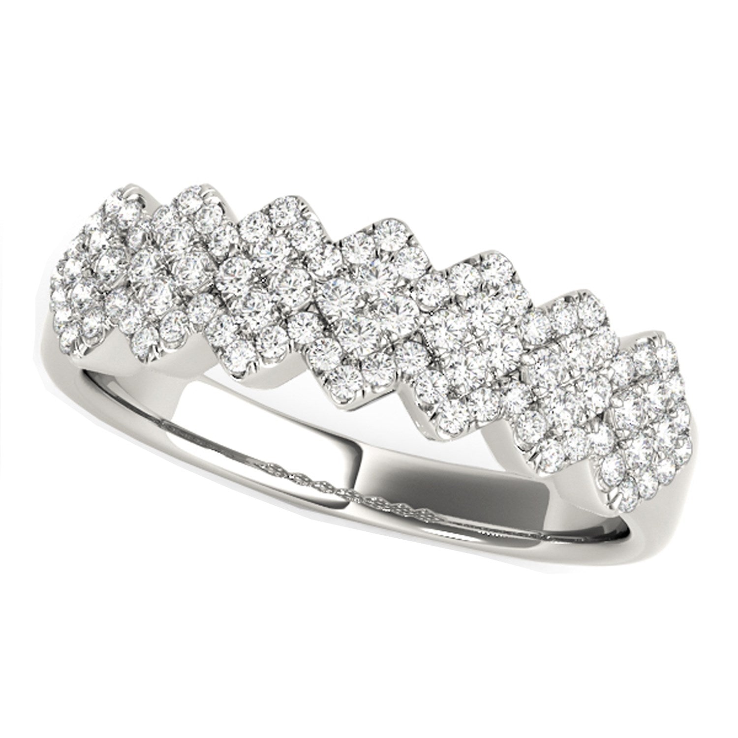 Diamond Studded Wide Multi - Diagonal Pattern Ring in 14k White Gold (5/8 cttw) - Coolpeacock