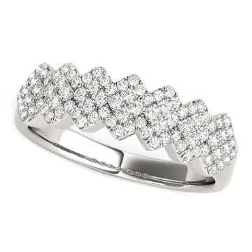 Diamond Studded Wide Multi - Diagonal Pattern Ring in 14k White Gold (5/8 cttw) - Coolpeacock