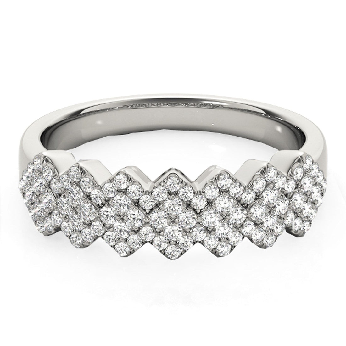 Diamond Studded Wide Multi - Diagonal Pattern Ring in 14k White Gold (5/8 cttw) - Coolpeacock