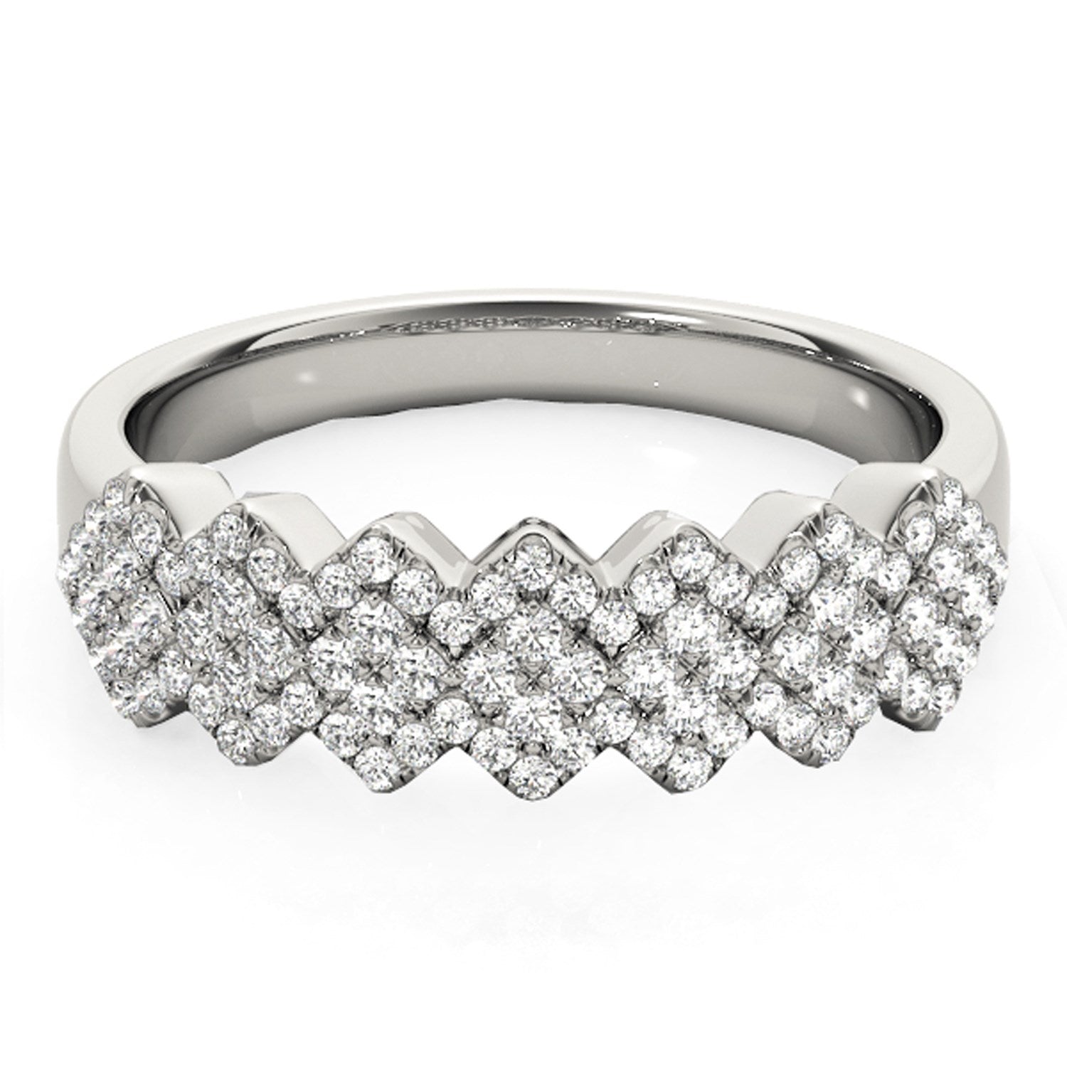 Diamond Studded Wide Multi - Diagonal Pattern Ring in 14k White Gold (5/8 cttw) - Coolpeacock