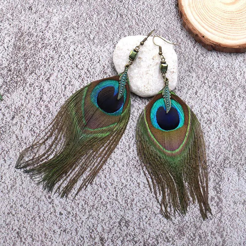 Elegant Peacock Plume Earrings - Coolpeacock