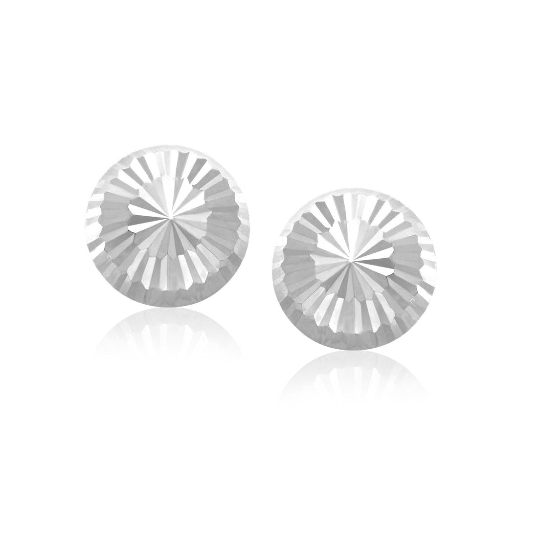 Flat Style Diamond Cut Stud Earrings in 14k White Gold(8mm) - Coolpeacock