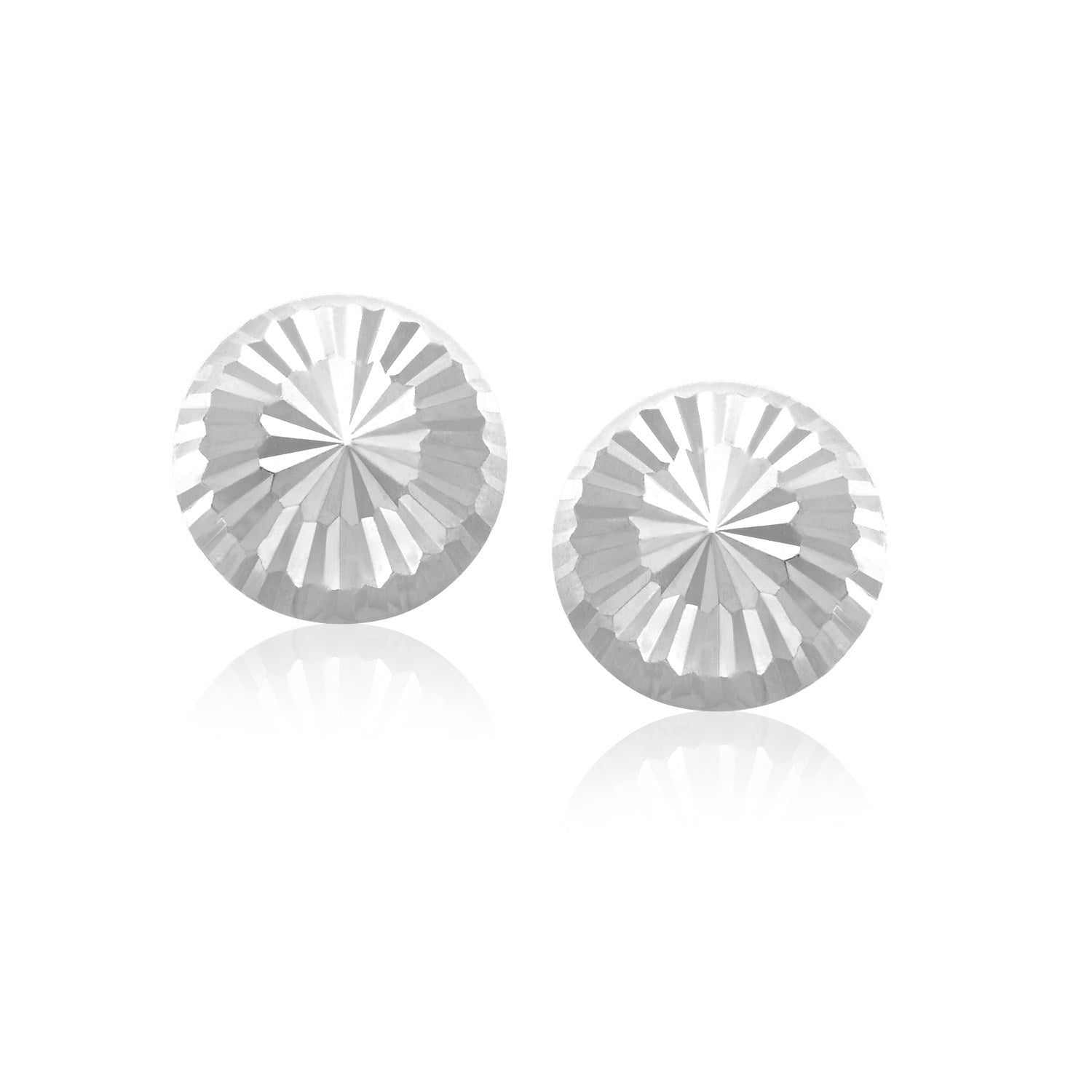 Flat Style Diamond Cut Stud Earrings in 14k White Gold(8mm) - Coolpeacock