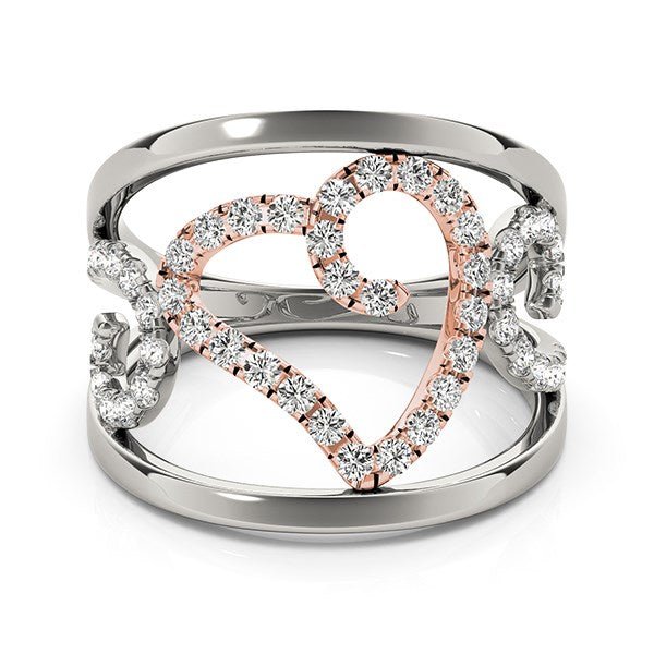 Heart Motif Filigree Style Diamond Ring in 14k White And Rose Gold (1/4 cttw) - Coolpeacock