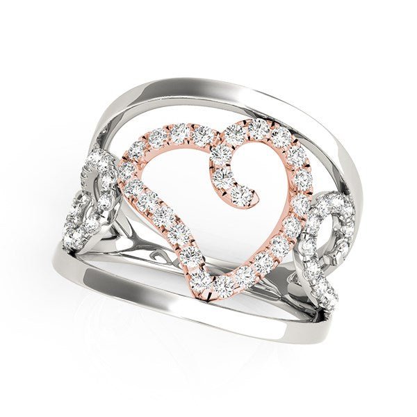 Heart Motif Filigree Style Diamond Ring in 14k White And Rose Gold (1/4 cttw) - Coolpeacock