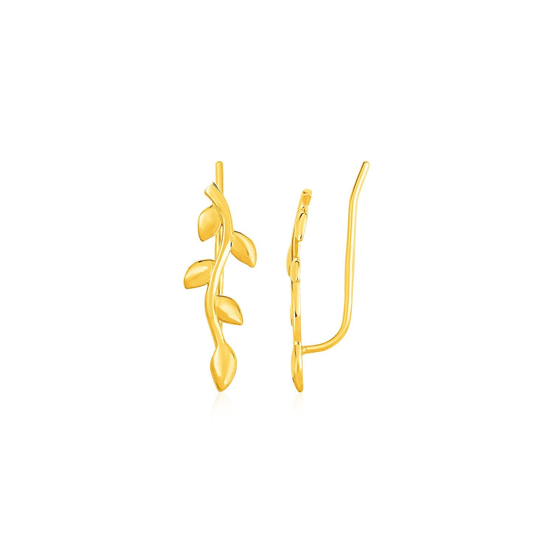 Leafy Branch Motif Climber Earrings in 14k Yellow Gold - Coolpeacock