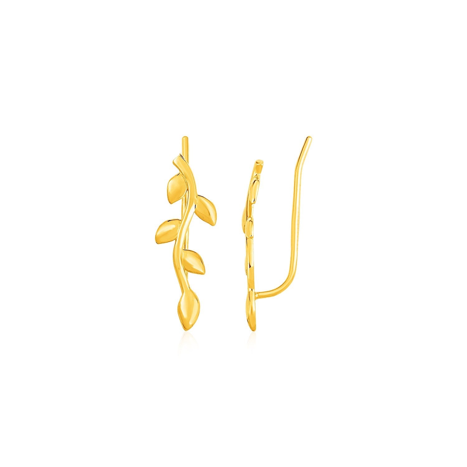 Leafy Branch Motif Climber Earrings in 14k Yellow Gold - Coolpeacock