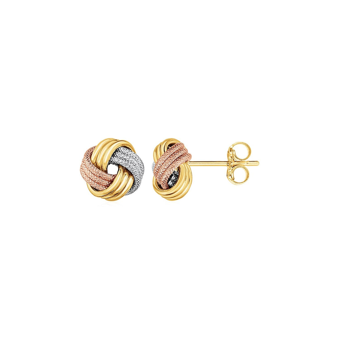 Love Knot Post Earrings in 14k Tri Color Gold - Coolpeacock