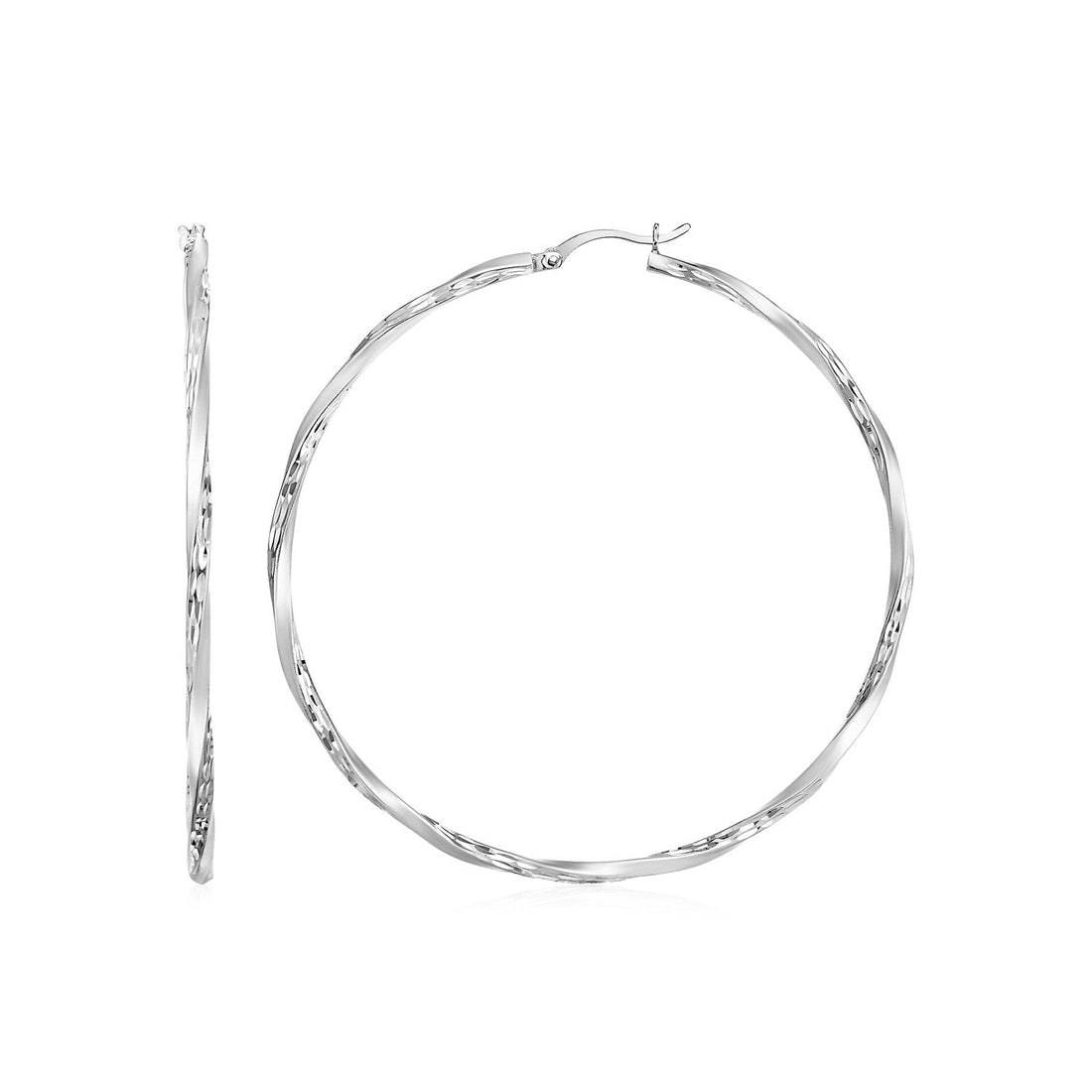 Matte and Textured Twisted Hoop Earrings in Sterling Silver(50mm) - Coolpeacock