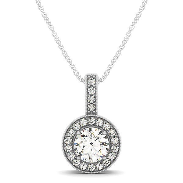 Milgrain Edge Diamond Halo Pendant in 14k White Gold (5/8 cttw) - Coolpeacock