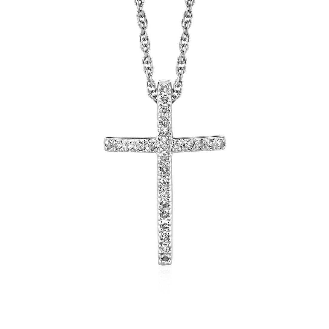 Narrow Cross Pendant with Diamonds in Sterling Silver - Coolpeacock