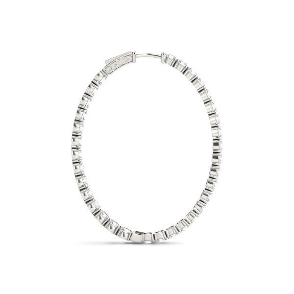 Oval Shape Two Sided Diamond Hoop Earrings in 14k White Gold (2 cttw) - Coolpeacock
