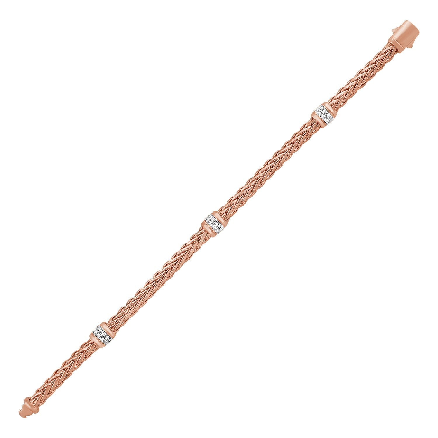 Polished Woven Rope Bracelet with Diamond Accents in 14k Rose Gold - Coolpeacock