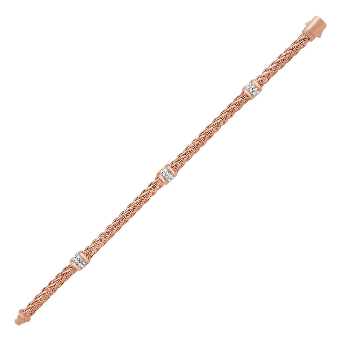 Polished Woven Rope Bracelet with Diamond Accents in 14k Rose Gold - Coolpeacock