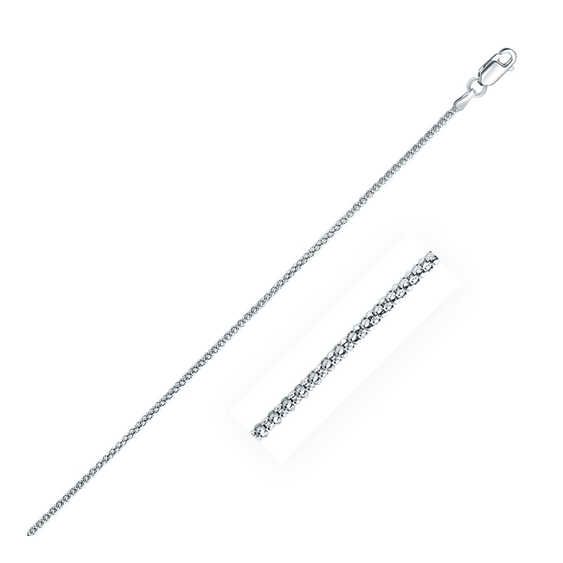 Rhodium Plated 1.8mm Sterling Silver Popcorn Style Chain (1.80 mm) - Coolpeacock